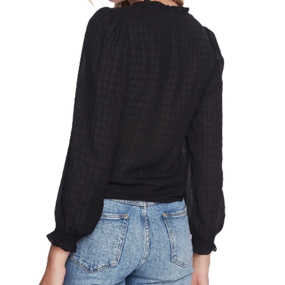 1. State Women's Long Sleeve Sheer Windowpane Tie Front Blouse Ivory NWT - Picture 7 of 8